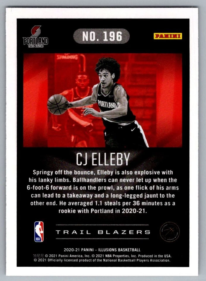 2020-21 Panini Illusions Asia Red CJ Elleby Portland Trail Blazers #196 - Image 2 of 2