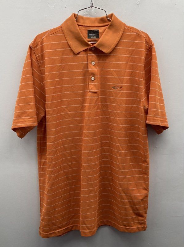 Greg Norman for Tasso Elba Men's Orange Striped Play Dry Polo Shirt Size L