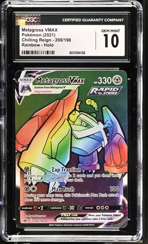 Pokemon TCG Metagross VMAX 208/198 (2021) Chilling Reign Rainbow Rare CGC 10