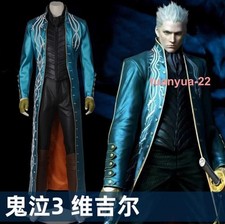 Devil May Cry Vergil Blue Jacket Full Set Costume Lot Halloween Cosplay Outfit