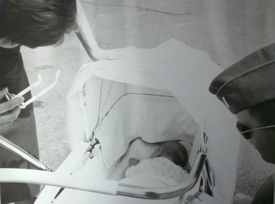 Vintage B&W Photograph Sleeping Baby w/ Parents