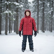 Timberland Down Filled Puffer Jacket Red Gray Hooded Full Zip Boys XL 20I