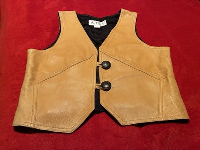 S.H.E. Apparel Authentic Deer Leather Cowgirl Vest Size L Button Up Mustard Colo