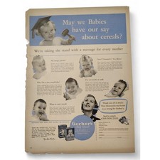 1943 Gerber Baby Cereal Print Ad May We Babies Have Our Say Photo Testimonials
