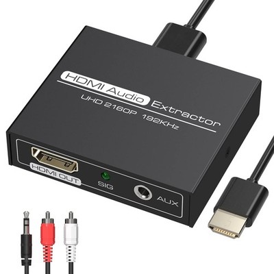 HDMI Audio Extractor 4K with 3.5Mm AUX Stereo and L/R RCA Out Converter Adapter