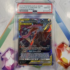 Pokemon 2019 Unbroken Bonds Greninja & Zoroark GX 107/214 TAG TEAM Holo PSA 10