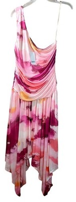 NWT Bar III 0X Addie Abstract One-Shoulder Ruched Mesh Dress Asymmetrical party