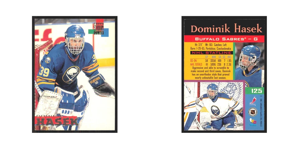 1994 Stadium Club Dominik Hasek Buffalo Sabres #125 - Image 3 of 3