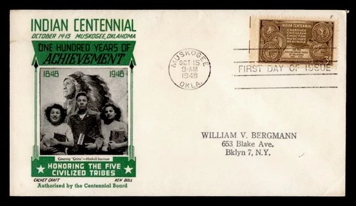 DR WHO 1948 FDC INDIAN TRIBE CENTENNIAL KEN BOLL/CACHET CRAFT M75292