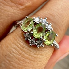 925 Sterling Silver Ring Oval Peridot 4x3mm Natural Gemstone Zircon Jewelry Cute