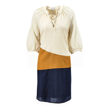 JAEGER Silk Blend Colour Block Tie Neck Swing Dress Womens Ladies