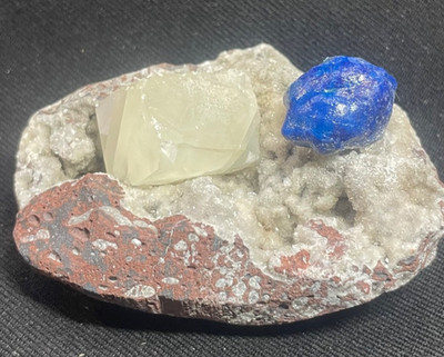 Cavansite and calcite cube crystal W/ quartz in mm stunning specimen [REPAIR]