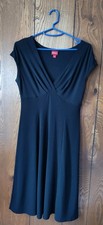 Women's Merina Size Small S Cocktail Little Black Dress Midi V Neck Cap Sleeve