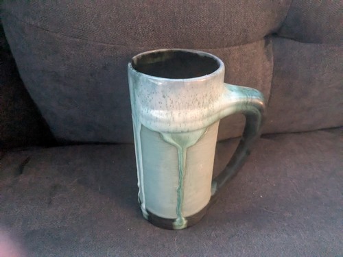 Juego de 6 tazas de esmalte por goteo Studio Art Pottery cerámica azul verdoso 6,5" - Imagen 9 de 10