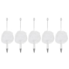 5Pcs Fluffy Beadable Pens, Plastic Bead Pen for DIY Beads, White