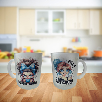 Before & After Coffee Girl Handmade Designed Frosted Mugs.