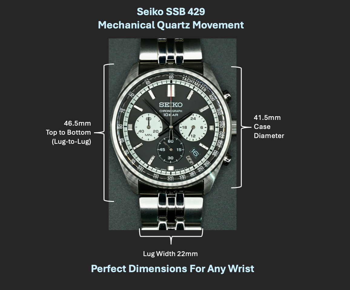 Seiko SSB429 Men's Chronograph Black Dial Watch with Choice of