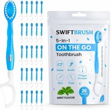 5-in-1 Disposable Travel Toothbrushes Mini Brushes with Toothpaste Floss