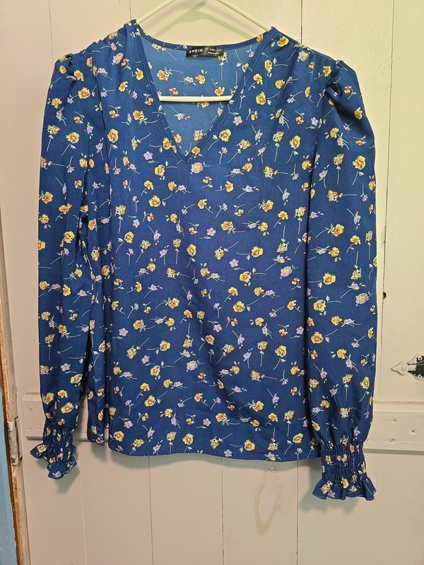 Long Sleeve Blue Flowered Large Shirt Shein