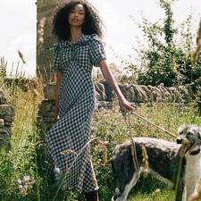Doen gwyneira navy countryside plaid maxi dress