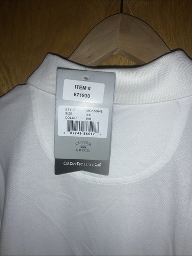 NEW Cutter & Buck White Golf Polo Shirt 2XL LZK000 - Picture 5 of 5