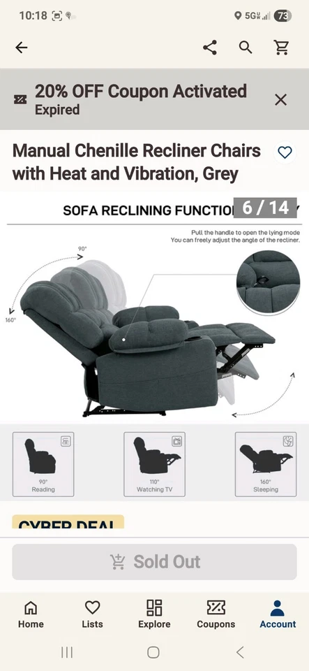 Silla reclinable de chenilla La-Z-Boy con calor y vibración. Usado dos veces. Foto 3 de 4