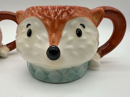 2 Tazze Invernali Testa di Volpe in Ceramica Gres Dipinte a Mano - Foto 3 di 11