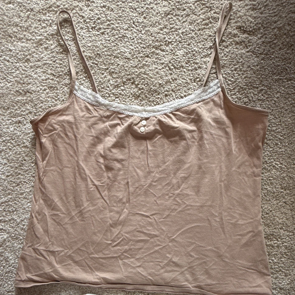 H&M Women's Brown Camisole Vest Top Size 12 Lace Trim Adjustable Straps - Image 1 of 3