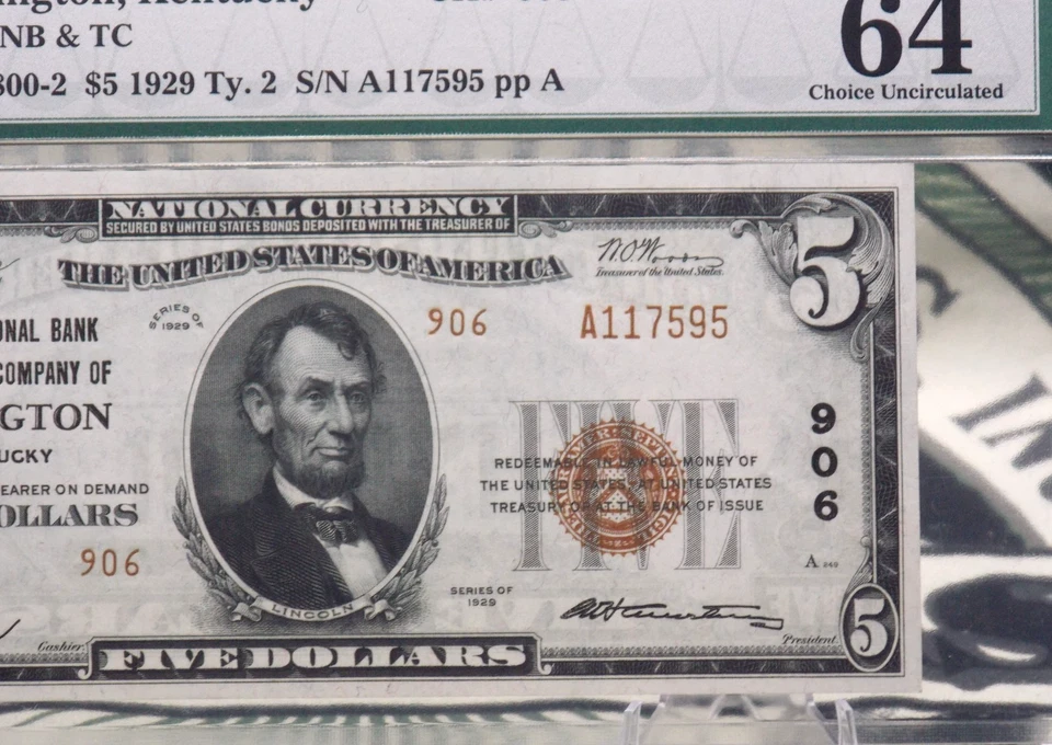 1929 $5 National Currency *LEXINGTON* KY Fr#1800-2 PMG CU 64 CH#906 *TYPE 2* - Image 3 of 4