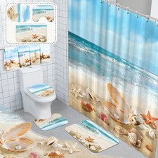 8 Pcs Coastal Shower Curtain Set Ocean Beach Bathroom Decor