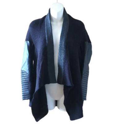Maje knit and leather navy sweater cardigan