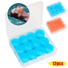 12PCS Reusable Silicone Ear Plugs Noise Cancelling Earplugs Protector Swim Sleep