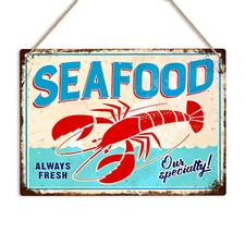 Seafood Vintage Restaurant Metal Sign Retro Kitchen Wall Plaque Sea Food Lobster