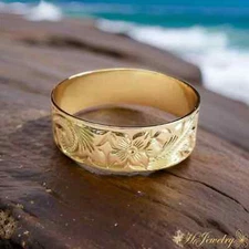 25mm Gold Engraved Hawaiian Heirloom Bangle Bracelet
