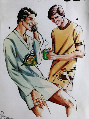 Rare UNCUT Kwik Sew 631 Men s Nightshirt w New Transfers S M L XL Sewing Pattern