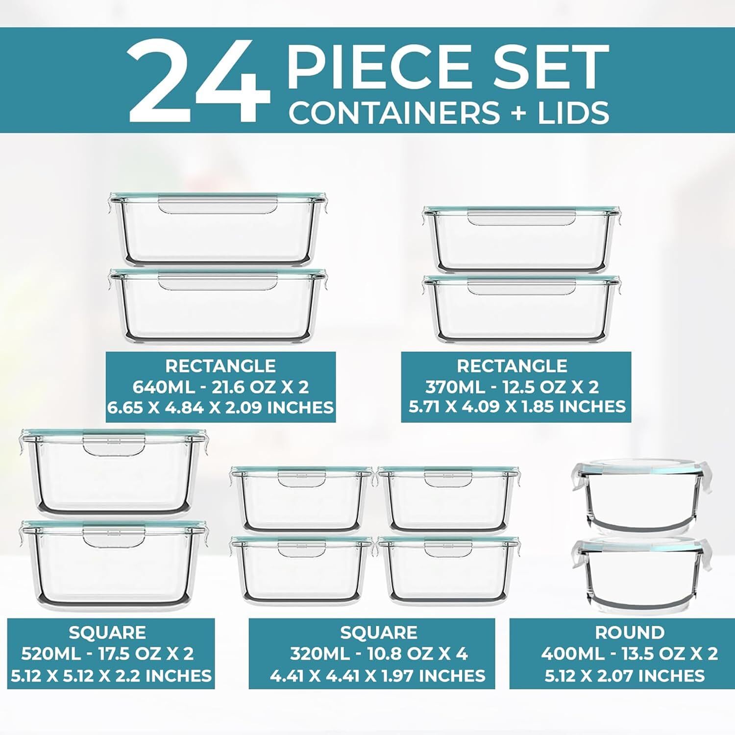 24 Pc Airtight Glass Food Storage Containers - Glass Meal Prep Containers