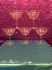 Vintage 5 bicchieri da vino o acqua CRISTALLO TRASPARENTE STELO LUNGO INCISO con UVA