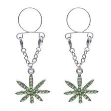 420 Leaf 1Pair Nipple Fake Piercing Rings Stainless Steel Clip On 