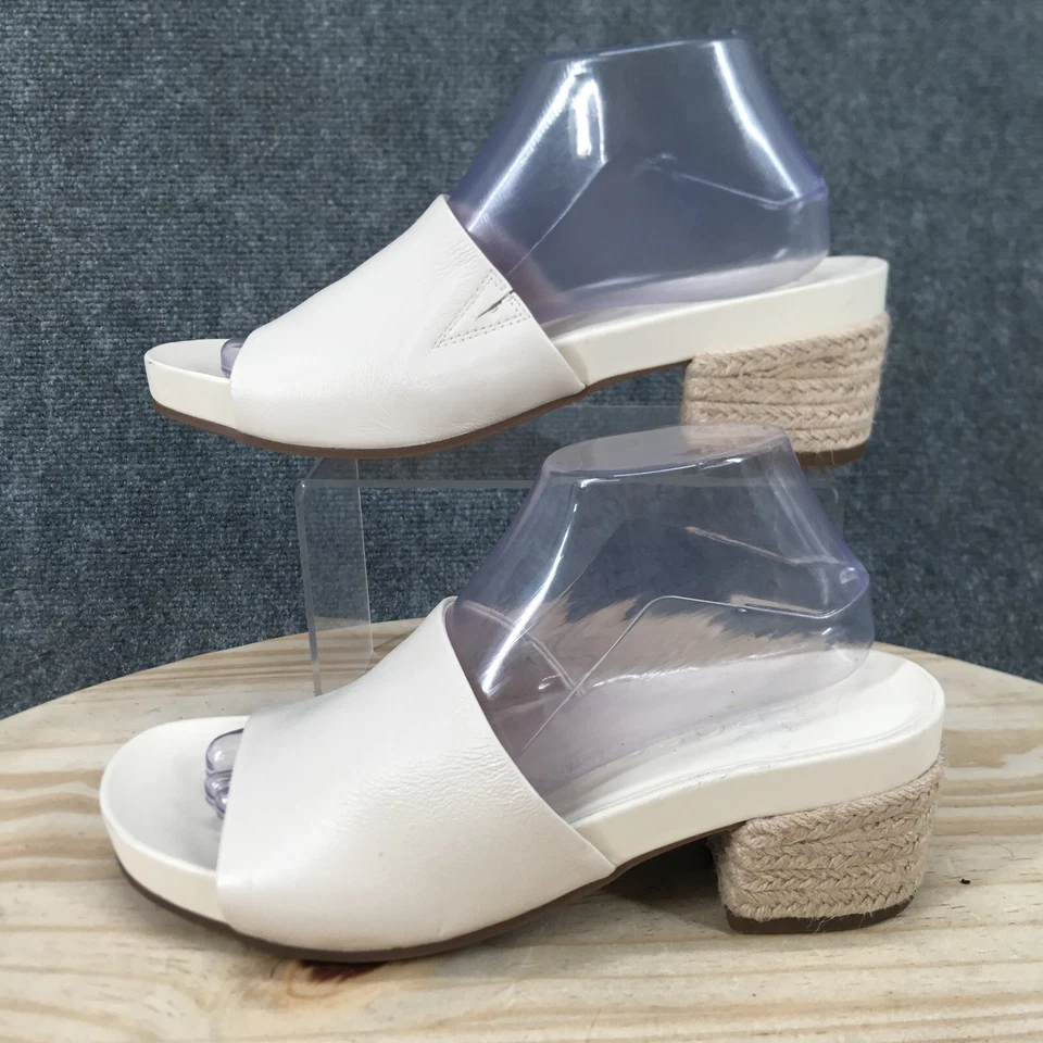 Sandalias Aerosoles Mujer 9.5 M Clarks Deslizables Cuero Blanco Sin Cordones Informales Bloque Foto 2 de 4