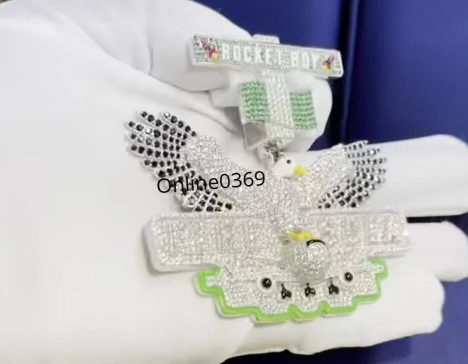 Colgante 3D de plata 925 único esmalte circonita cúbica multicolor redondo de 3,5 quilates para hombre Foto 3 de 4