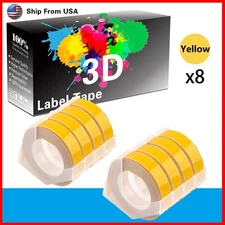 8PK Yellow Dymo 3D Label Tape for Dymo S0717900 Junior Embosser Home Label Maker
