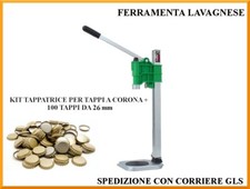 Kit Tappatrice a leva per tappi a corona e 100 tappi a corona diametro 26 mm