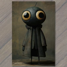 Art Print Dark Hooded Creature Large Eyes Vintage Coat Mysterious Character