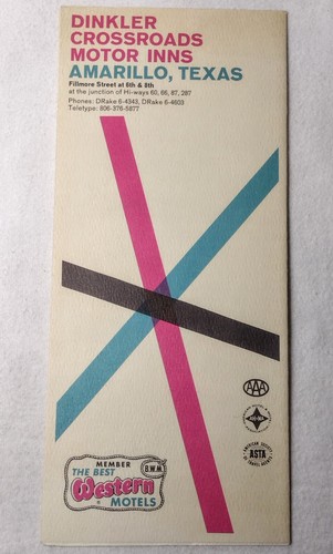 1960s DINKLER CROSSROADS MOTOR INNS AMARILLO TEXAS BROCHURE BEST WESTERN MOTEL - 第 2/2 張圖片
