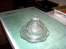 Vintage Round Pressed Glass Covered Cheese Butter Dish.  A Beauty!