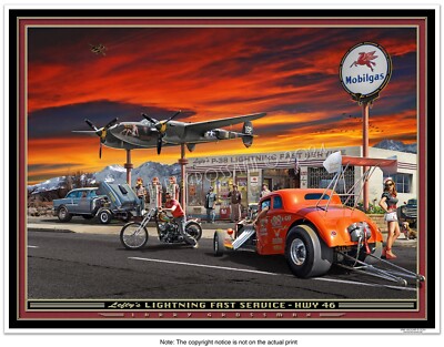 HOT ROD ART PRINT by Larry Grossman LEFTYS LIGHTNING FAST SERVICE 