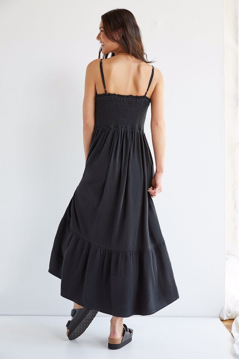 NEW Anthropologie Black Flounced Maxi Dress Sz Large Z45-26
