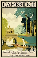 Cambridge 1930s Classic British University Travel Poster - 16x24