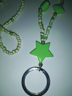 Cordon Porte-badge En Perles, Couleur Sarcelle / Transparent, Longueur 17 Pouces, Occasion
