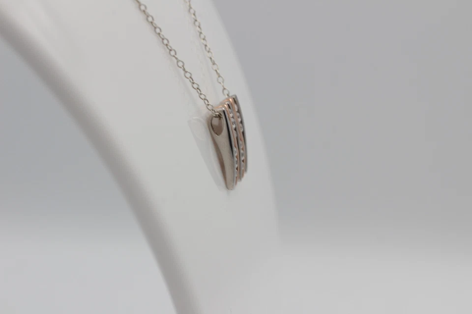 Ciondolo 925 Argento Sterling Rodio Bicolore Placcato Oro 12 Zirconia Rosa - Immagine 2 di 4